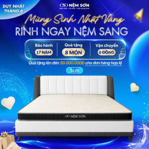 Nệm Cao Su Thiên Nhiên nguyên khối 5cm - Nệm Sơn - Bản Cải Tiến Vải Gấm Cao Cấp